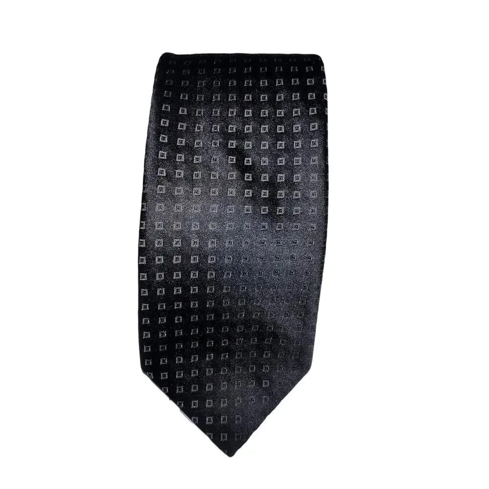 DKNY Classic black tie Micro Square box design 100% silk made in the USA 57”L